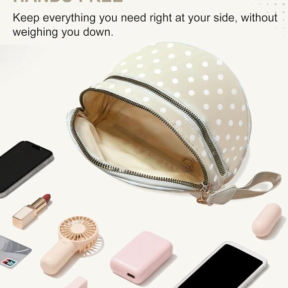 Chic Water-Resistant Nylon Bum Bag with Dot Print, Spacious & Convertible Design - Picture 6 of 7